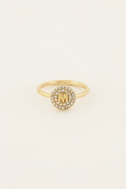 Initial ring with rhinestones