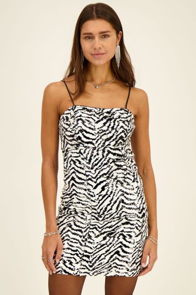 Black-white zebra print dress with sequins