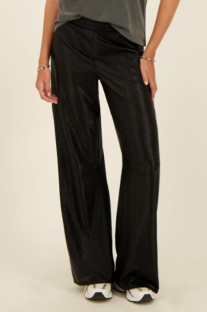 Black metallic wide-leg trousers