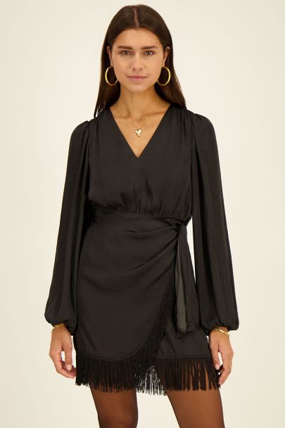 Black wrap dress with fringing