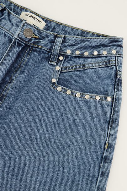 Blue wide-leg jeans with studs