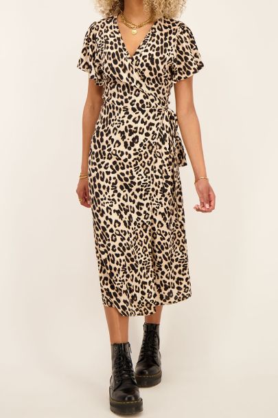 Brown leopard print midi dress