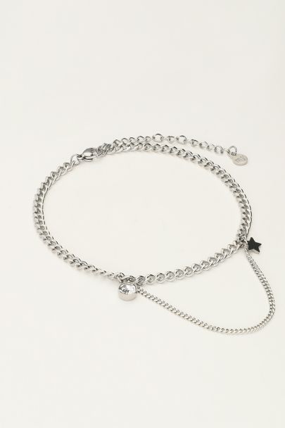 Chain link anklet with rhinestone & star