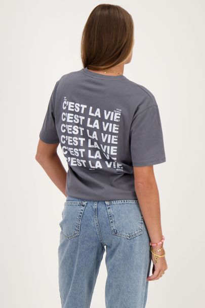 Donkergrijs T-shirt C'est la vie 