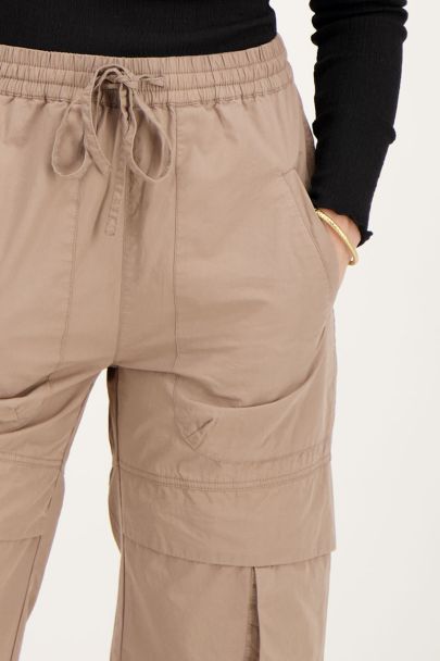 Brown cargo pants with elasticated waistband