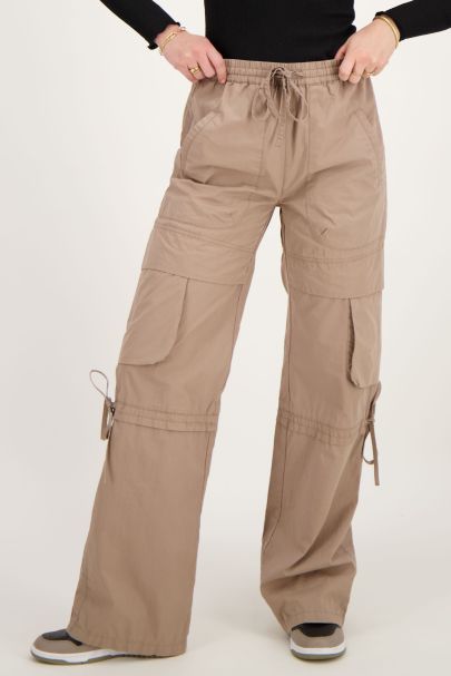 Pantalon cargo marron à taille élastique