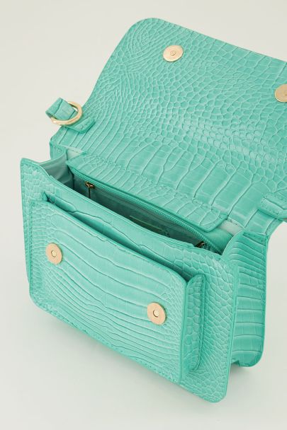 Turquoise schoudertas met croco print
