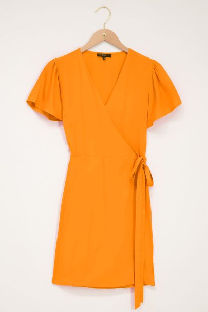 Robe portefeuille à manches courtes orange vif
