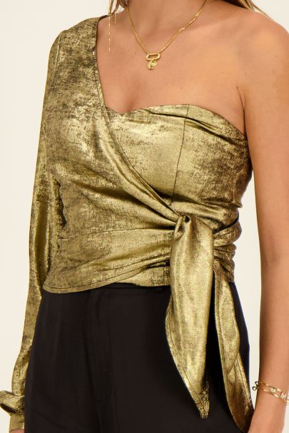 Gold one-shoulder corset top
