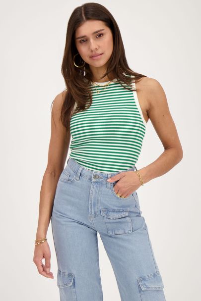 Green and white striped top