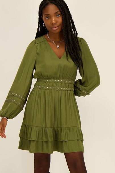 Green dress with ruffles and studs