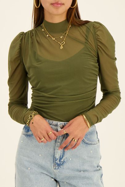 Green mesh top with pleats