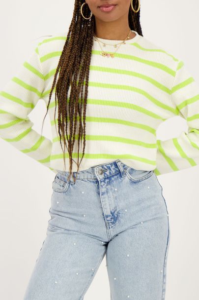 Green striped top with wide sleeves