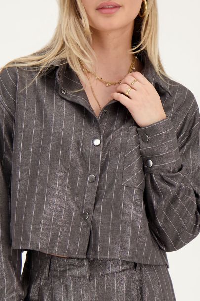 Grijze metallic pinstripe blouse