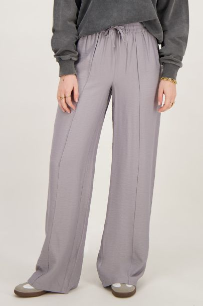 Grey wide-leg trousers with pintuck and elasticated waistband