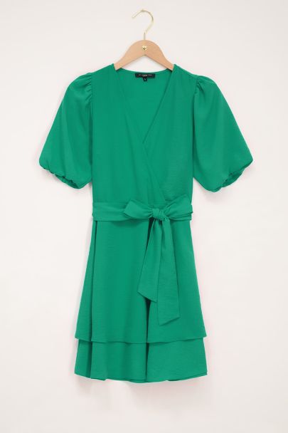 Green layered dress with puff sleeves