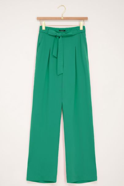 Green wide leg trousers with belt