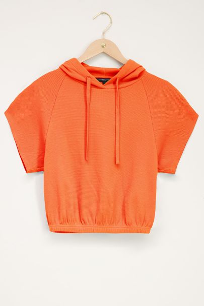 Coral short sleeved hoodie in waffle fabric