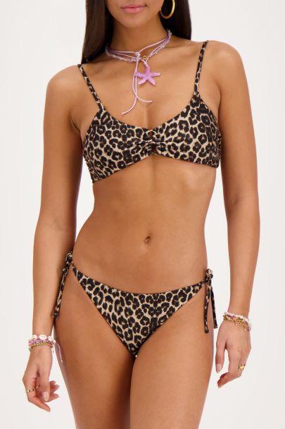 Bas de bikini imprimé léopard avec nœud