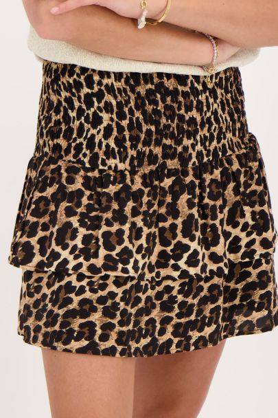 Panther print mini skirt with ruffles