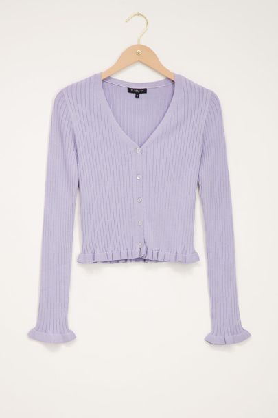 Lilac V-neck cardigan with ruffles 