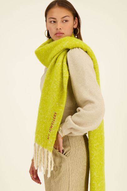 Lime green scarf with twisted fringing