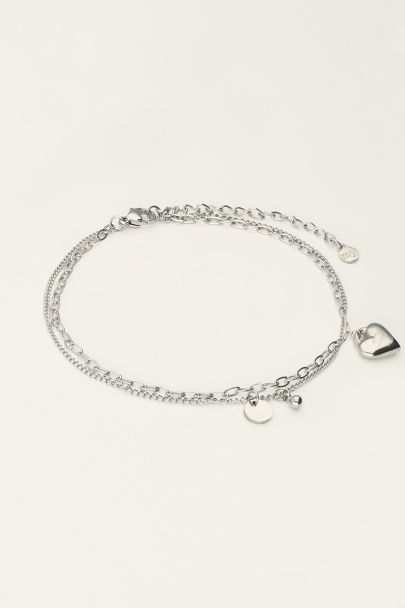 Bracelet de cheville double minimaliste avec charms cœur