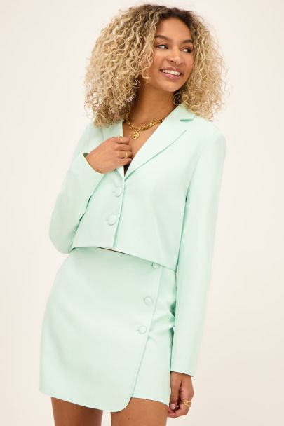 Mint green cropped blazer with buttons