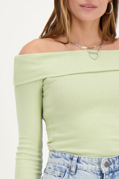 Green off-shoulder top with rib