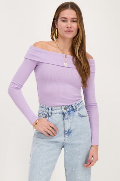 Lilac off-shoulder top with rib