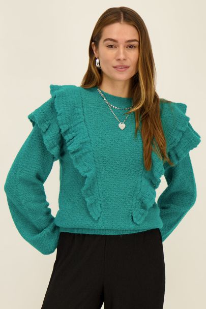 Turquoise sweater with ruffles
