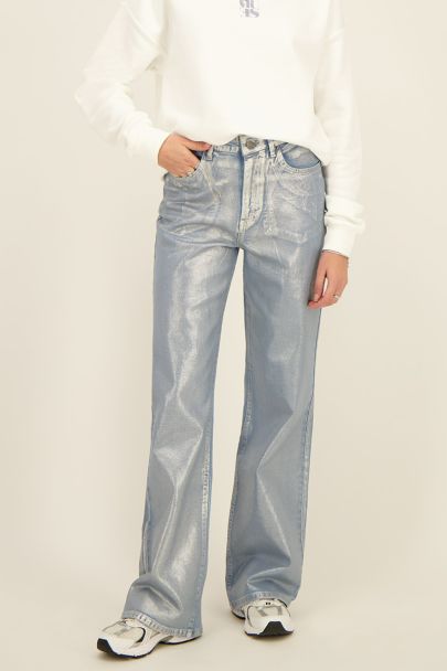 Blue jeans with silver coating