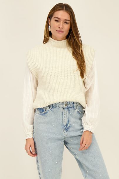 White knit spencer with turtleneck