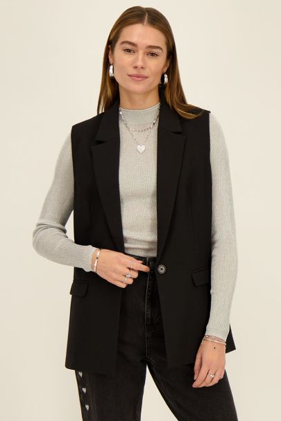 Black long gilet with pockets