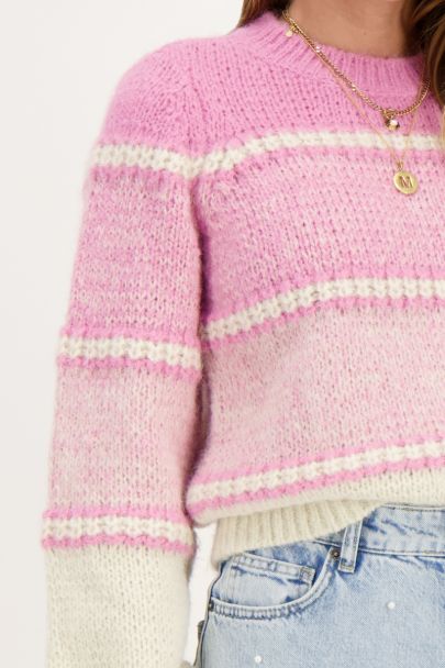 Pink knit sweater with stripes