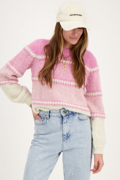 Pink knit sweater with stripes