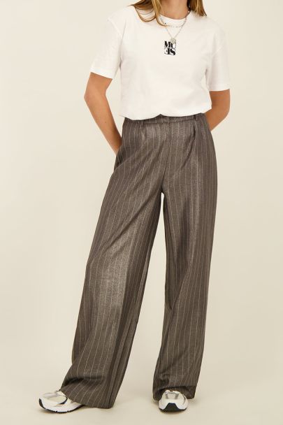 Pantalon à fines rayures gris métallisé