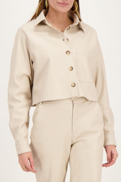 Beige cropped blouse leatherlook