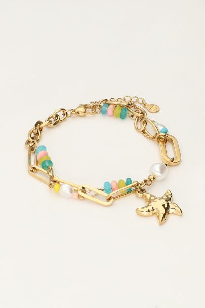 Bracelet maillon Océan avec perles multicolores et étoile de mer