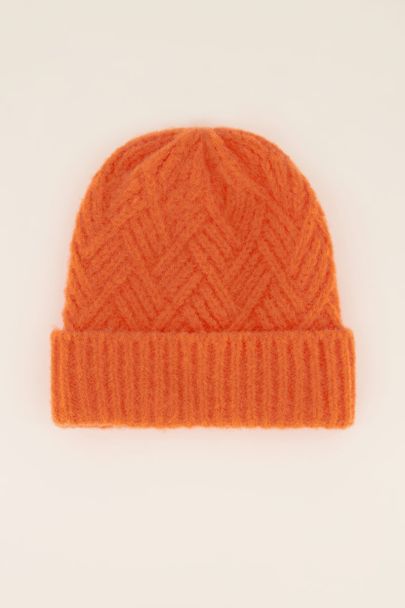 Orange cable knit beanie