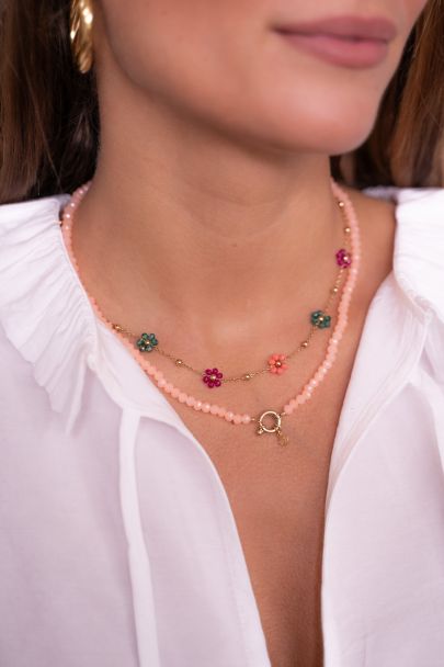 Necklace with domes and multicoloured flowers