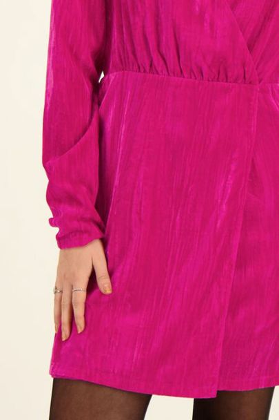 Pink velvet dress with V-neck