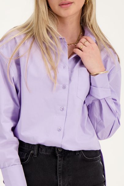 Oversized lila blouse met borstzak