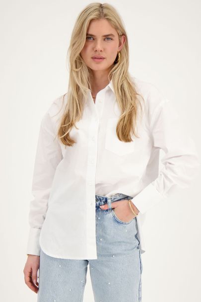 Oversized witte blouse met borstzak