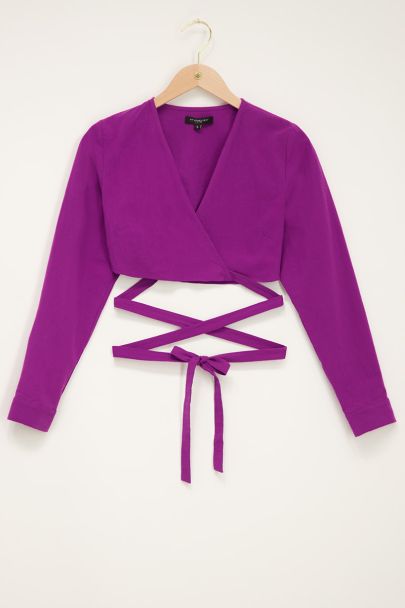 Purple linen look wrap top