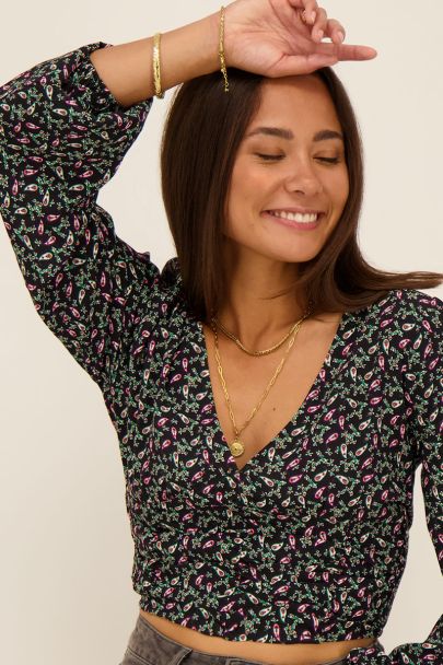 Paisley print crop top with smocked waist