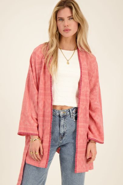 Pink kimono jacket with jacquard