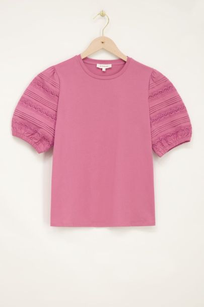 Roze T-shirt met bandjes en plooien
