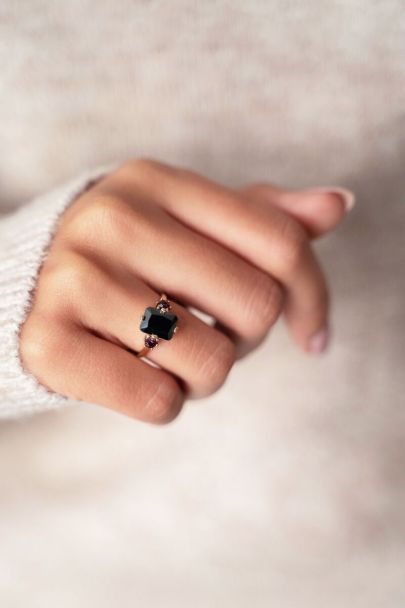 Vintage black crystal statement ring