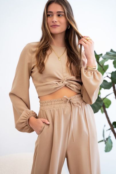Beige knotted crepe top 